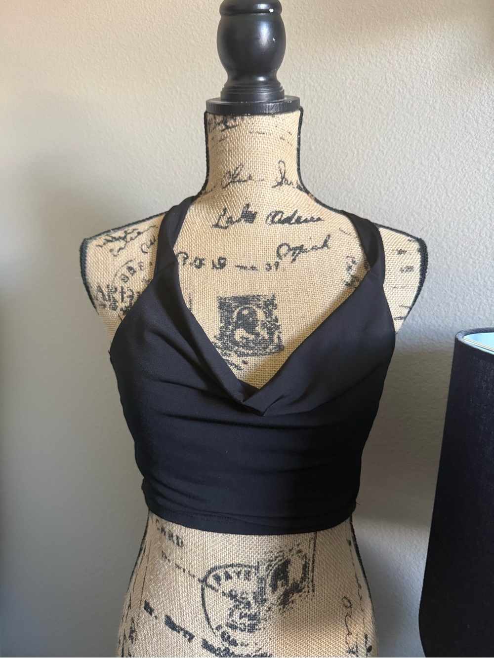Forever 21 Black Draped V-Neck Crop Top with Thin Straps